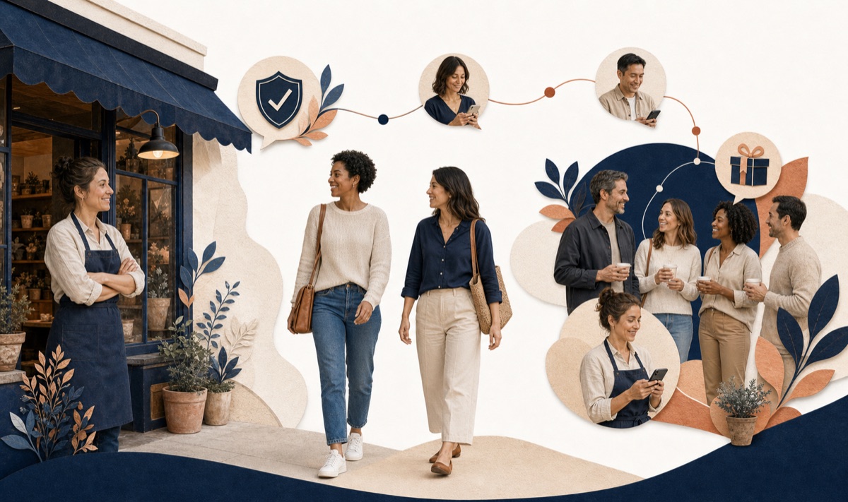 A local business welcoming customers connected through trusted recommendations